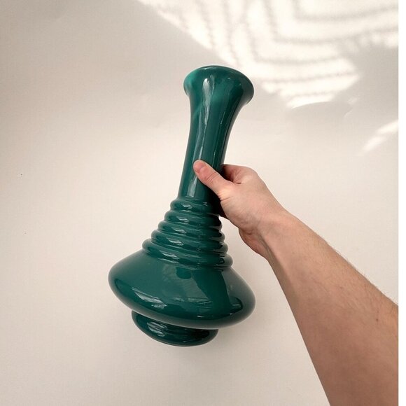 Vintage Other - Midcentury Modern Vintage Turquoise Glazed Ribbed | Ridged Spaceship Retro Vase